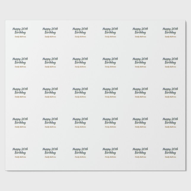 glad 20-årsdag blå gul enkel minimal dat presentpapper (Platt)