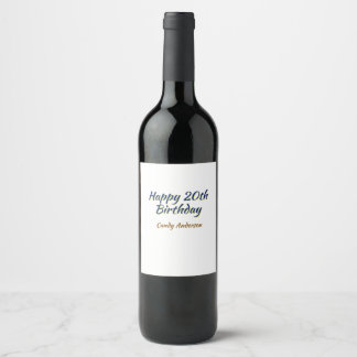 glad 20-årsdag blå gul enkel minimal dat vinflaska etikett