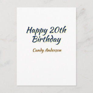 glad 20-årsdag blå gul enkel minimal dat vykort