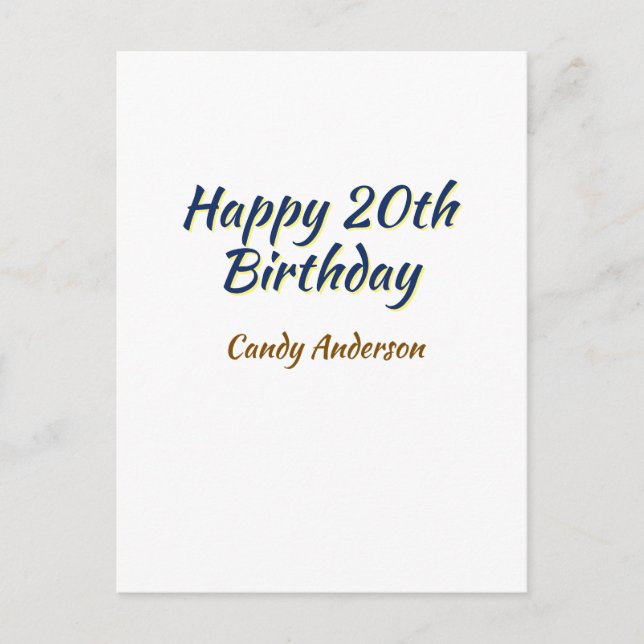 glad 20-årsdag blå gul enkel minimal dat vykort (Framsida)