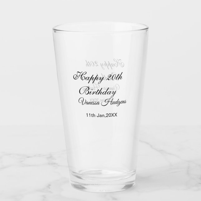 Glad 20-årsdag namn datum enkel minimal  glaskopp (Framsida)