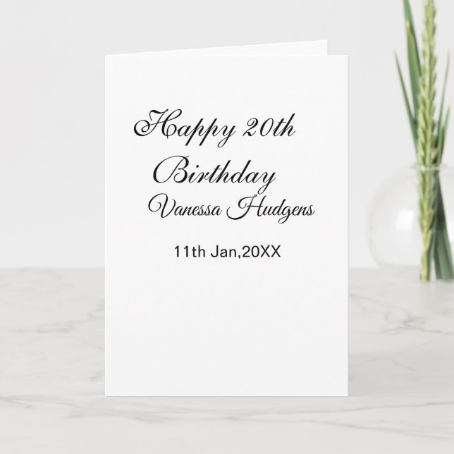 Glad 20-årsdag namn datum enkel minimal  kort (Framsida)