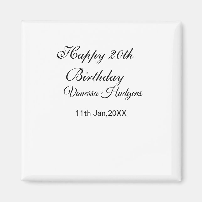 Glad 20-årsdag namn datum enkel minimal  magnet (Framsidan)