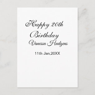 Glad 20-årsdag namn datum enkel minimal vykort