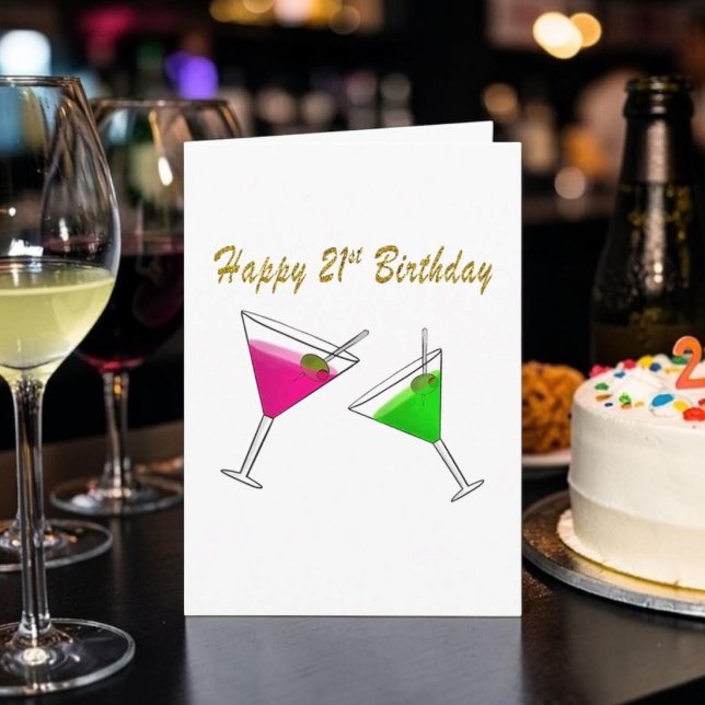 Glad 21-årsdag Martiniglas med oliver Kort (Skapare uppladdad)