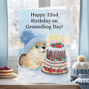 Glad 22:a Groundhog Day-födelsedagen Kort