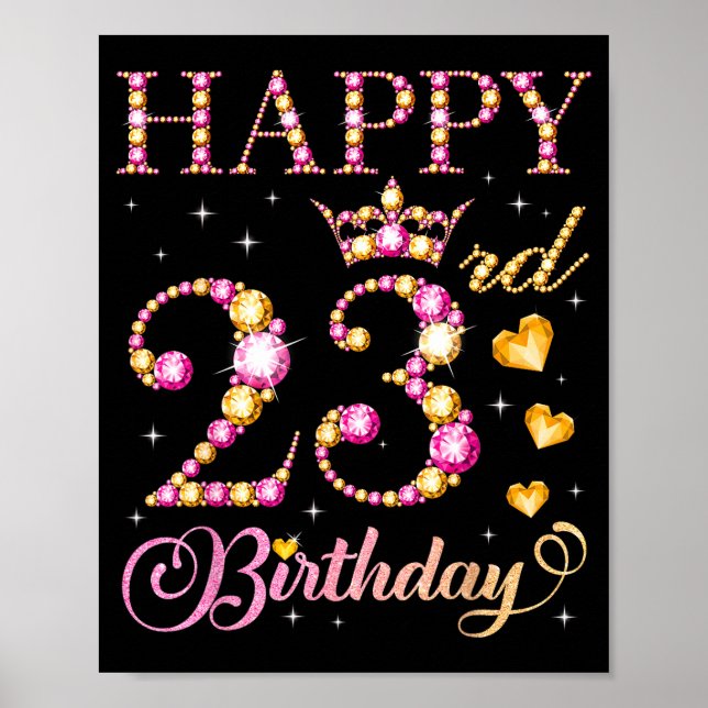 Glad 23-årsdag 23 år gamla män kvinnor födelsedag poster (Framsidan)
