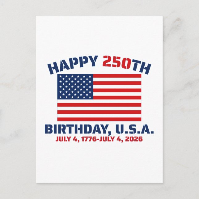 GLAD 250-ÅRS FÖDELSEDAG USA VYKORT (Framsida)