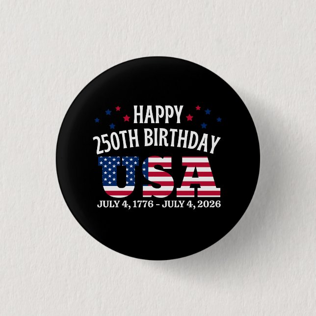 Glad 250-årsdag USA 4 juli Knapp (Framsida)