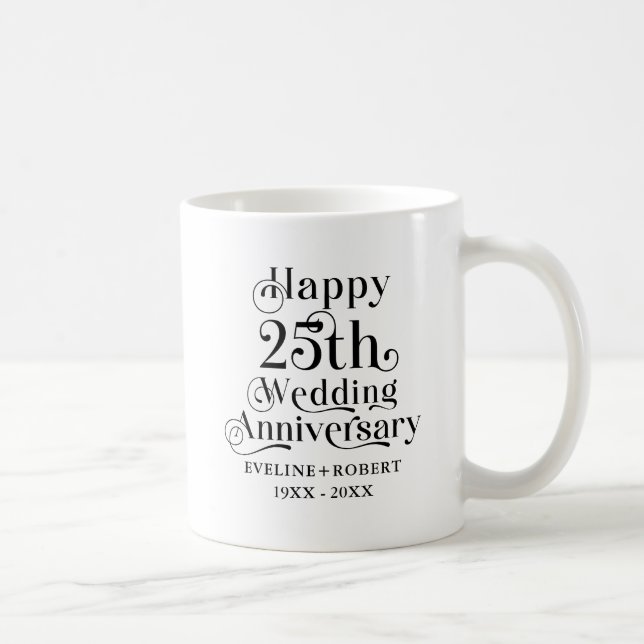 Glad 25-års bröllopsdag Guldtypografi Kaffemugg (Höger)