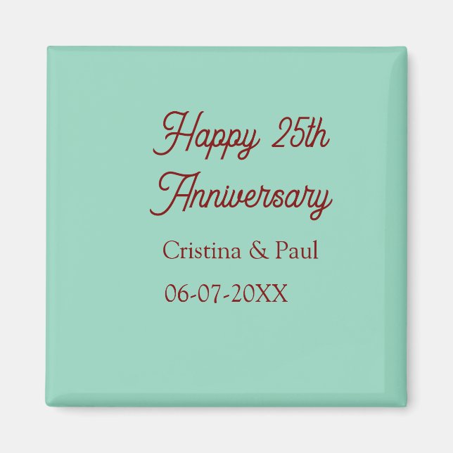 Glad 25-årsjubileum grön mauve pastell boho retro magnet (Framsidan)