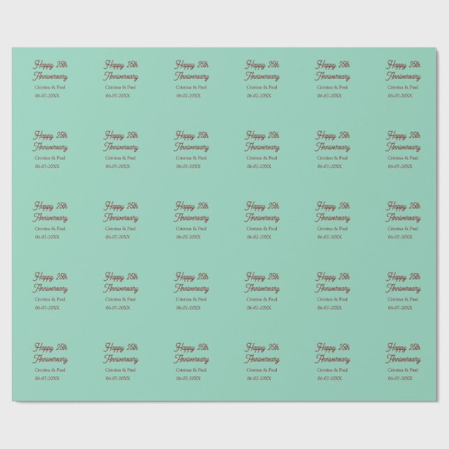 Glad 25-årsjubileum grön mauve pastell boho retro presentpapper (Platt)