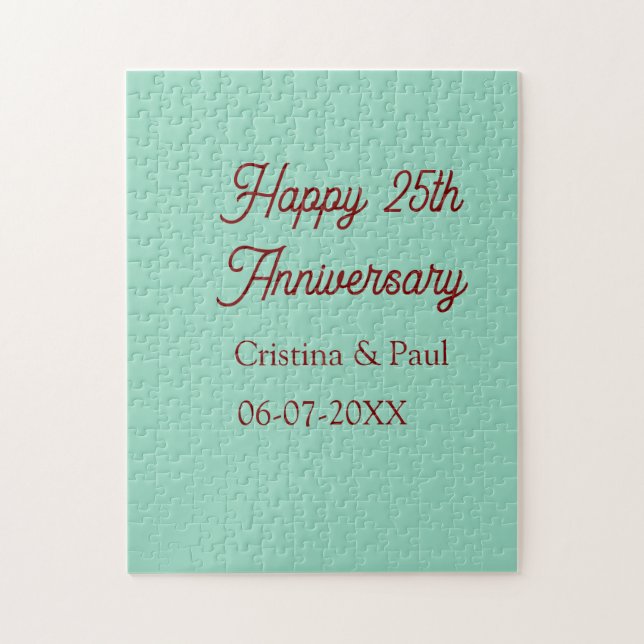 Glad 25-årsjubileum grön mauve pastell boho retro pussel (Vertikal)