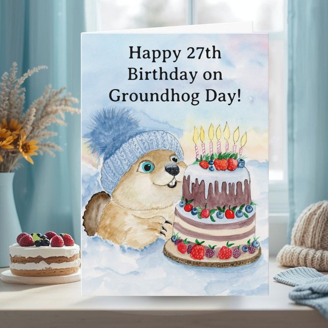  Glad 27:e Groundhog Day-födelsedagen  Kort (Skapare uppladdad)