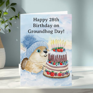 Glad 28:e Groundhog Day födelsedag Kort