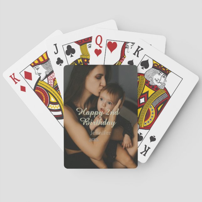 Glad 2-årsdag barn bebis mamma gul grå na casinokort (Baksidan)