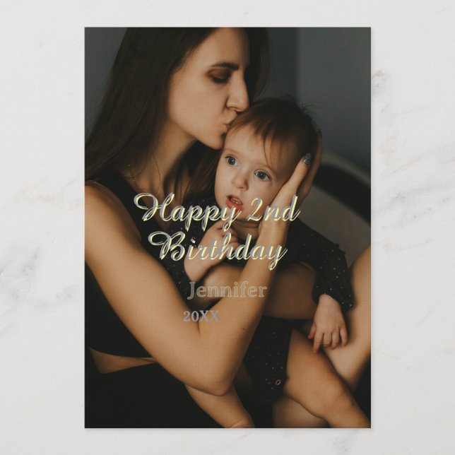 Glad 2-årsdag barn bebis mamma gul grå na inbjudningar (Framsida)