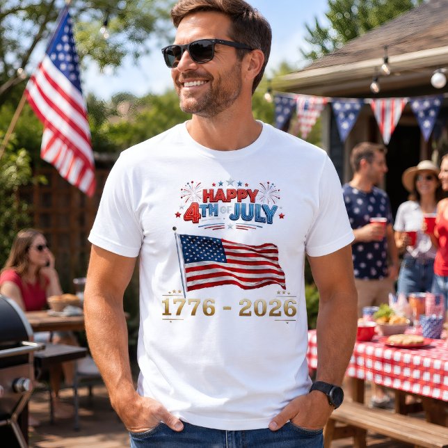 Glad 4:e juli 1776–2026 Fireworks T-shirt (Skapare uppladdad)