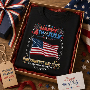 Glad 4:e juli 2026 självständighetsdag fyrverkerie t shirt