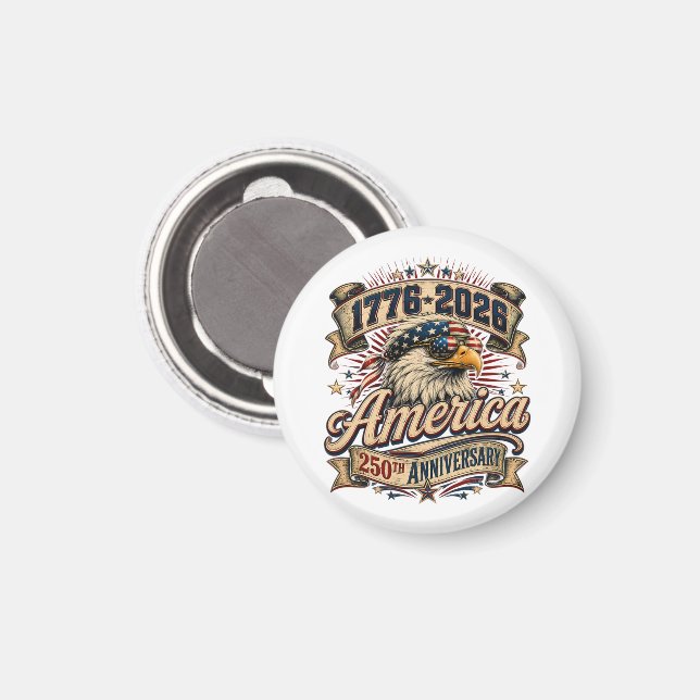 Glad 4:e juli 2026 USA 250 År Magnet (Front/Back)