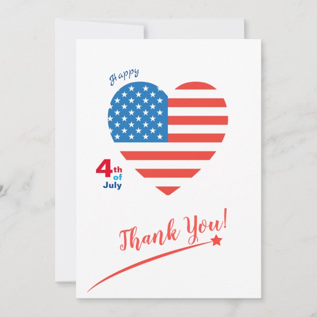 Glad 4:e juli Amerika USA Flagga Hjärta Patriotisk Tack Kort (Framsida)