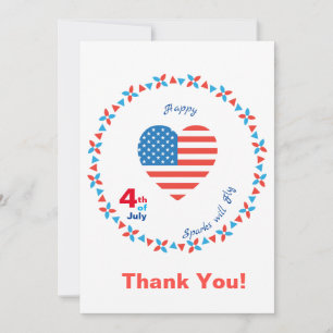 Glad 4:e juli Amerika USA Flagga Hjärta Patriotisk Tack Kort