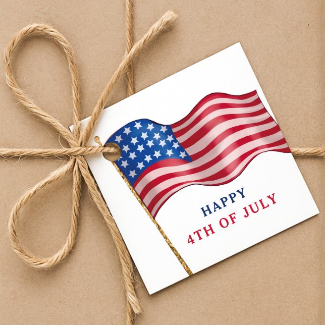 Glad 4:e juli Amerikansk flagga Gåvor Etiketter (Happy 4th of July American Flag Favor Tags)