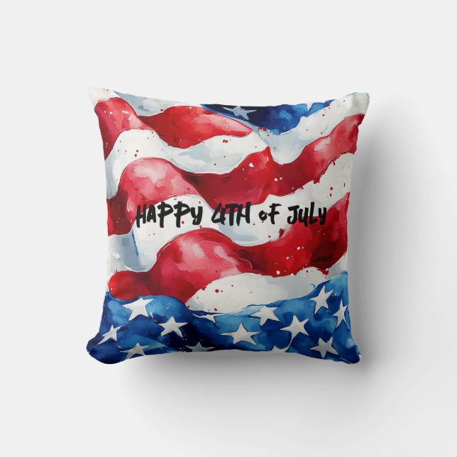 Glad 4:e juli Amerikansk Flagga Kudde (Framsida)
