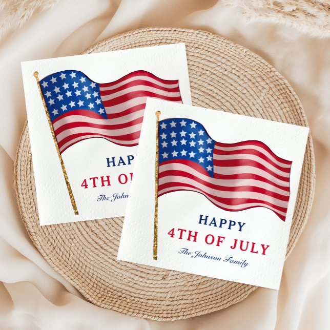 Glad 4:e Juli Amerikansk Flagga Pappersservett (Happy 4th Of July American Flag Napkins)