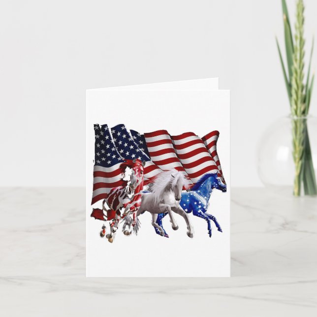 Glad 4:e Juli Amerikansk Flagga Röd Vit Häst An Kort (Framsida)