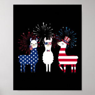 Glad 4:e Juli Amerikansk Flagga Röd Vit Lama An Poster