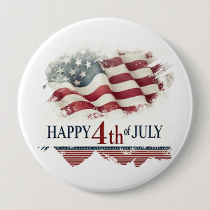 Glad 4:e juli - Amerikansk flagga vintage design Knapp