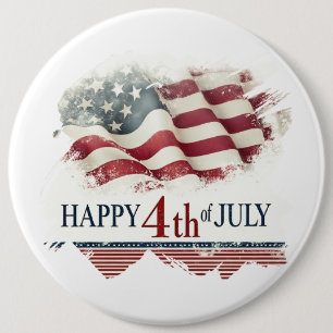 Glad 4:e juli - Amerikansk flagga vintage design Knapp