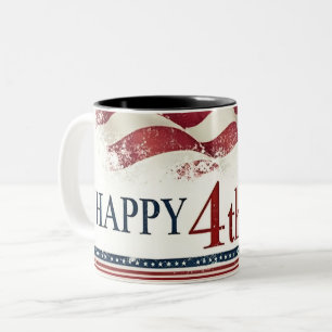 Glad 4:e juli - Amerikansk flagga vintage design Två-Tonad Mugg