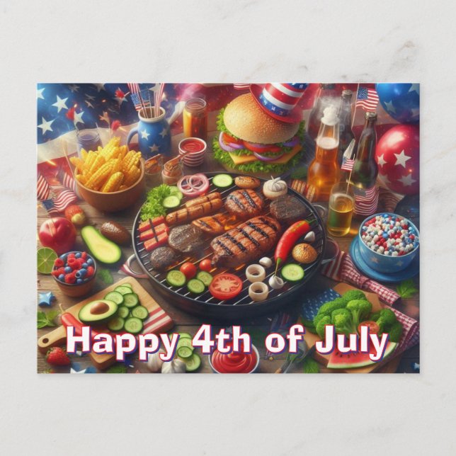 Glad 4:e juli BBQ vykort (Framsida)