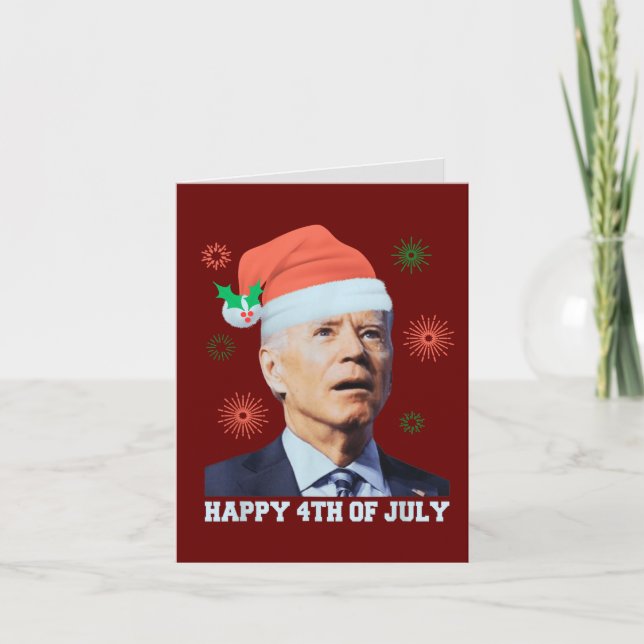 Glad 4:e juli Biden julgran Santa mössa Rolig  Helgkort (Framsida)