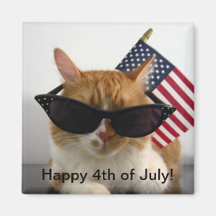 Glad 4:e juli Cool Cat med Flagga Magnet