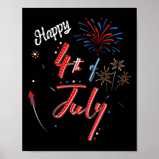 Glad 4:e Juli Coola Självständighetsdagen Män Kvin Poster (Framsidan)