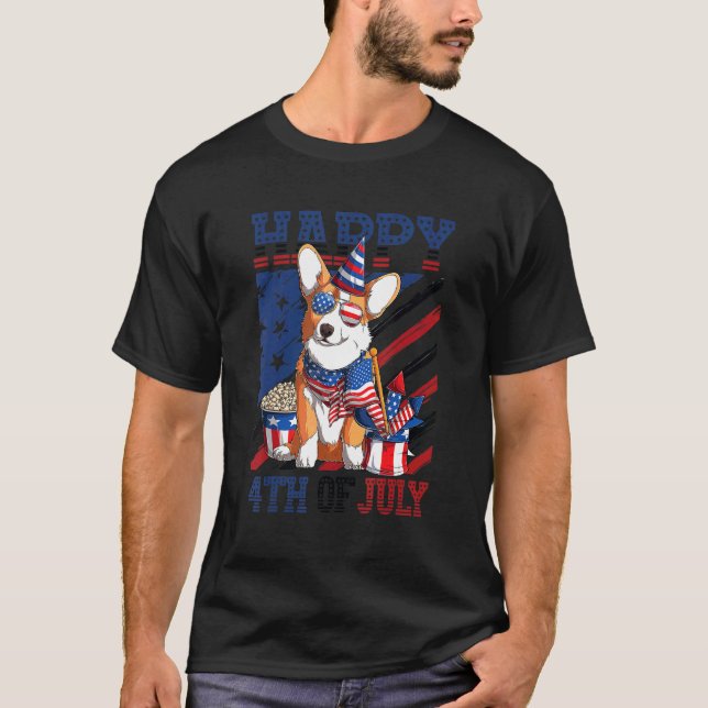 Glad 4:e juli Corgi 1 T Shirt (Framsida)