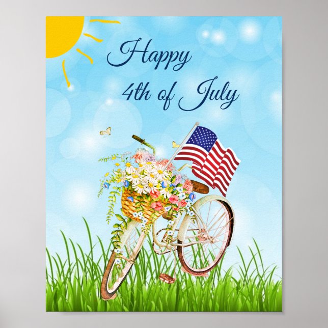 Glad 4:e juli cykel med flagga   poster (Framsidan)