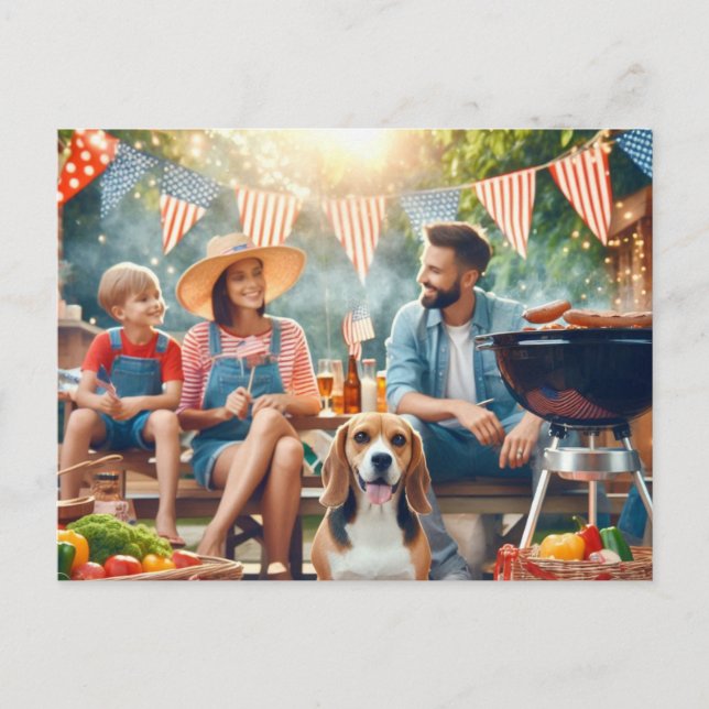 Glad 4:e juli familjekort vykort (Framsida)