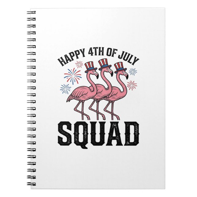 Glad 4:e juli Flamingo Squad Vector Design_1 Anteckningsbok (Framsidan)