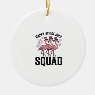 Glad 4:e juli Flamingo Squad Vector Design_1 Julgransprydnad Keramik