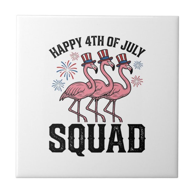 Glad 4:e juli Flamingo Squad Vector Design_1 Kakelplatta (Framsidan)