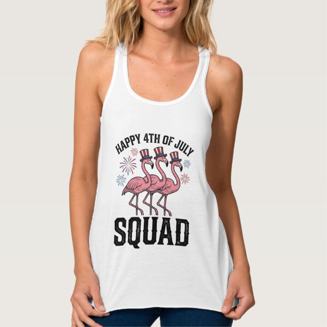 Glad 4:e juli Flamingo Squad Vector Design_1 Linne Med Racerback (Framsida)