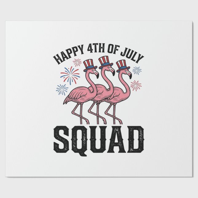 Glad 4:e juli Flamingo Squad Vector Design_1 Presentpapper (Platt)
