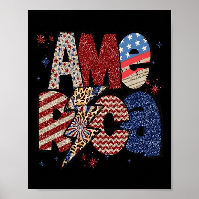 Glad 4:e Juli Leopard Usa Amerikansk Flagga Patrio Poster (Framsidan)
