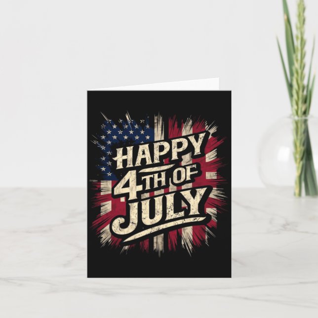 Glad 4:e Juli Patriotisk Amerikansk Flagga 4:e Kort (Framsida)