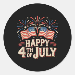 Glad 4:e Juli Patriotisk Amerikansk Flagga 4:e Runt Klistermärke