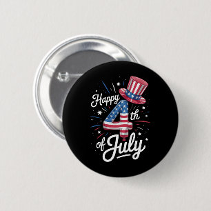 Glad 4:e juli Patriotisk amerikansk flagga USA Knapp